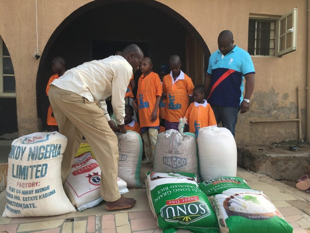 Bags of rice donated to orphans at Heaven's Nest in Nigeria, 2016